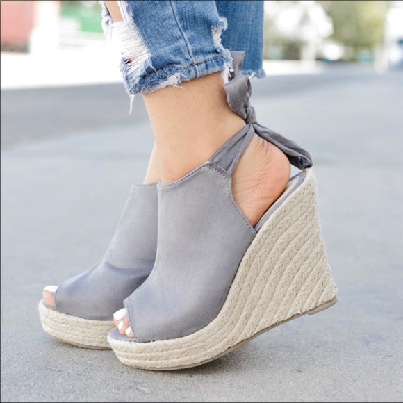 NAVY BLUE BACK-KNOT SLINGBACK ESPADRILLE WEDGES - Picture 6 of 6